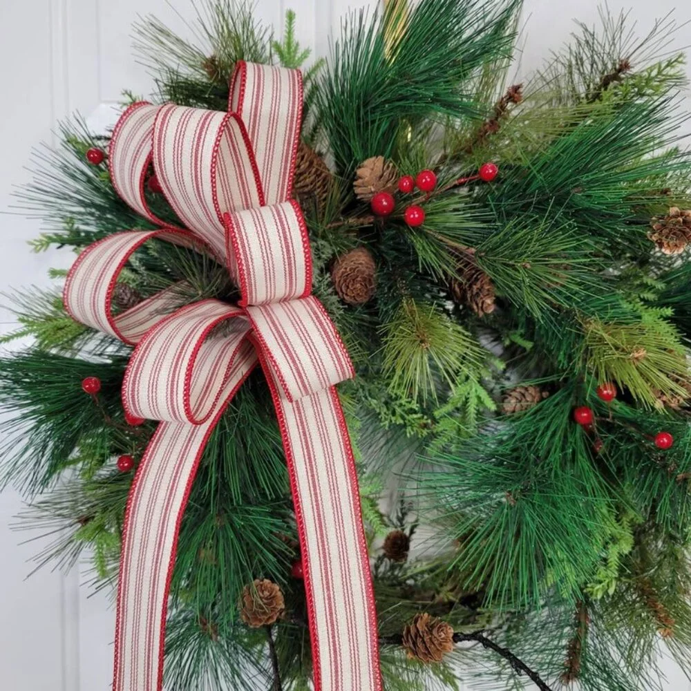Mixed Pines Winter Wreath, Winter Season Red Berry Pine Farmhouse Rustic Wreath